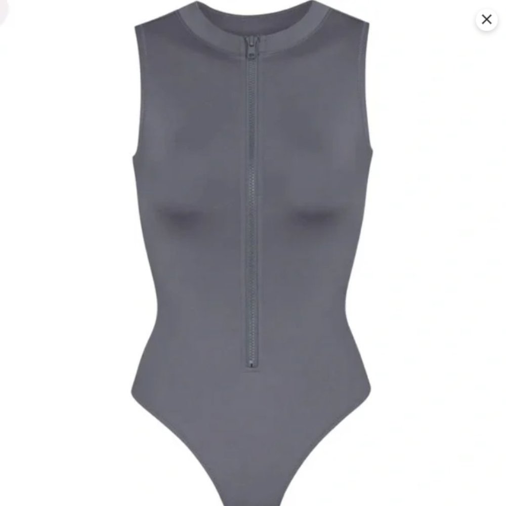 SKIMS NWT ZIP SWIMSUIT GUNMETAL GREY SIZE 4X